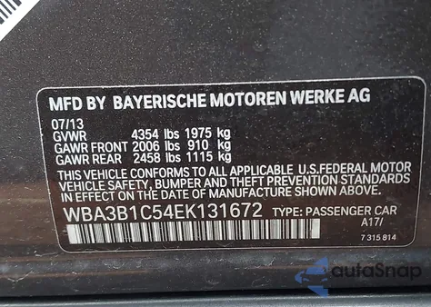 2014 BMW 320I z USA, uszkodzony, nr VIN WBA3B1C54EK131672